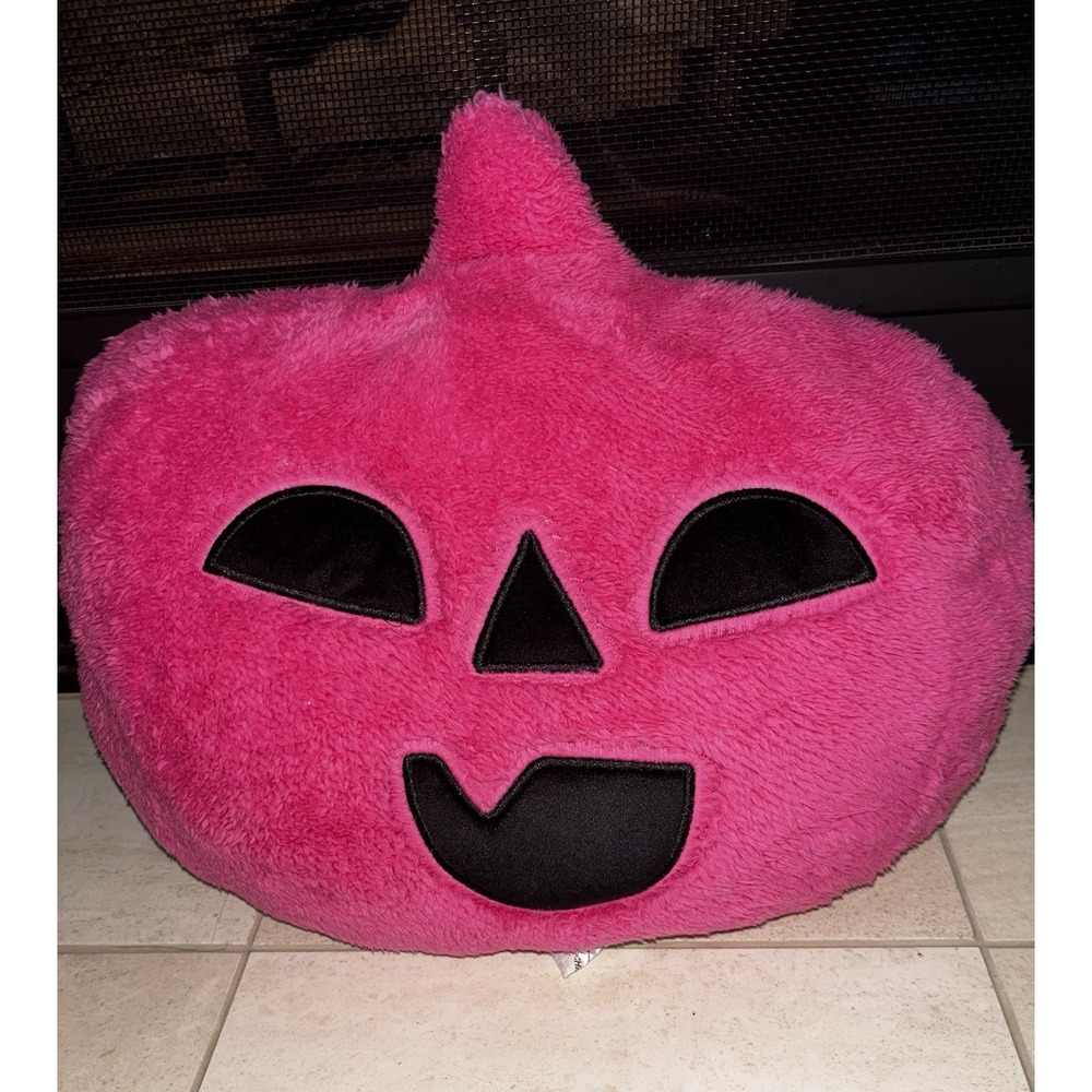 Pumpkin Shaped Pillow Pink Faux Shearling Halloween Decor 14x16" Hyde and EEK